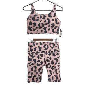 Catherine Malandrino New Rose Cheetah Biker Short Set Athletic Outfit Medium NWT